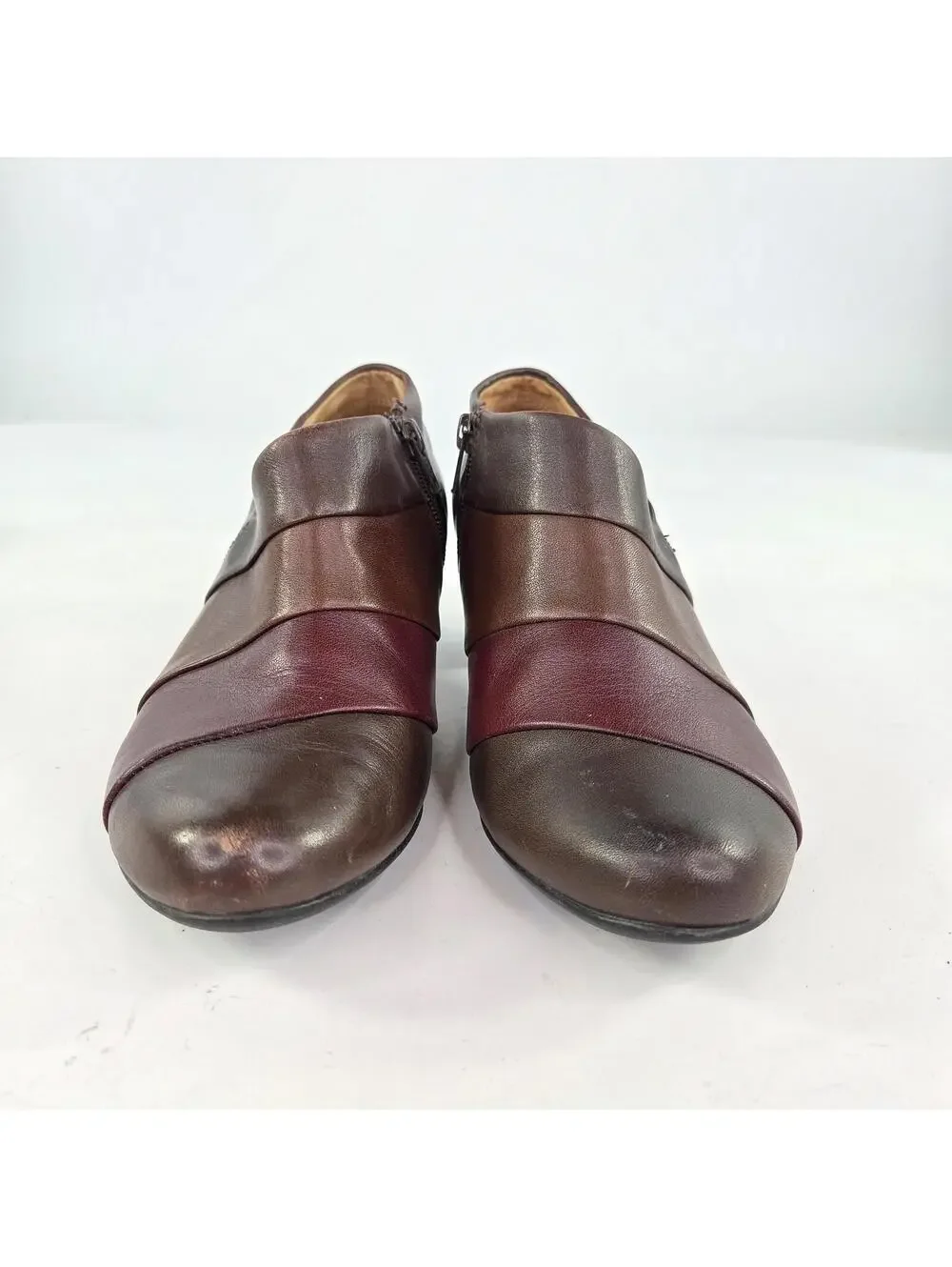 Taos Footwear ankle boots US 7 brown burgundy patchwork Heels Zip Booties